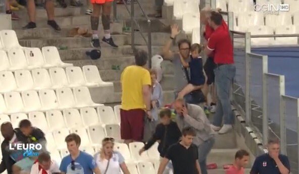 A father who has to ask 'stop' to come out from the stadium during the clashes, at Velodrome